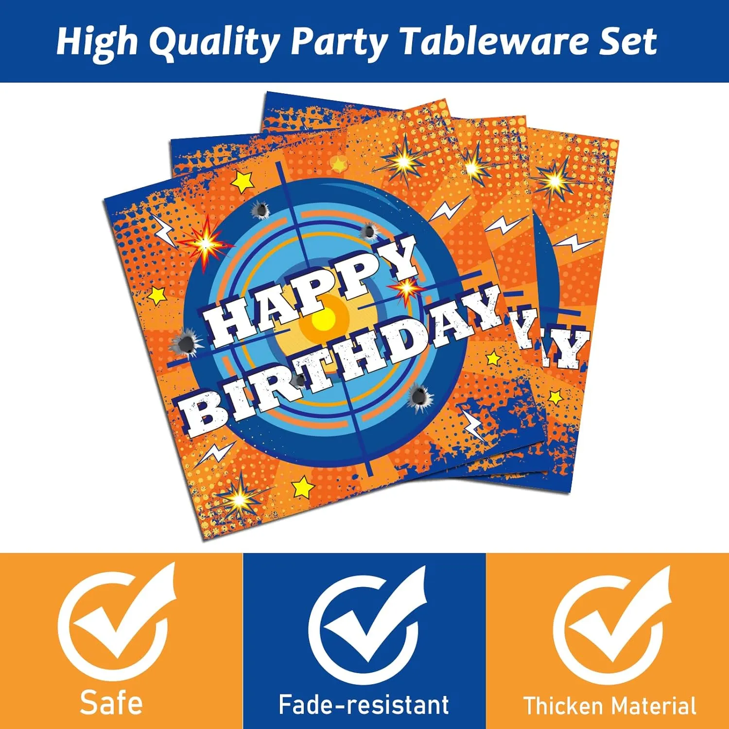 96 Pcs Dart War Party Plates and Napkins Party Supplies Dart War Themed Party Tableware Set Blue and Orange Party Decorations Favors for Kids Boys' Birthday Baby Shower Serves 24