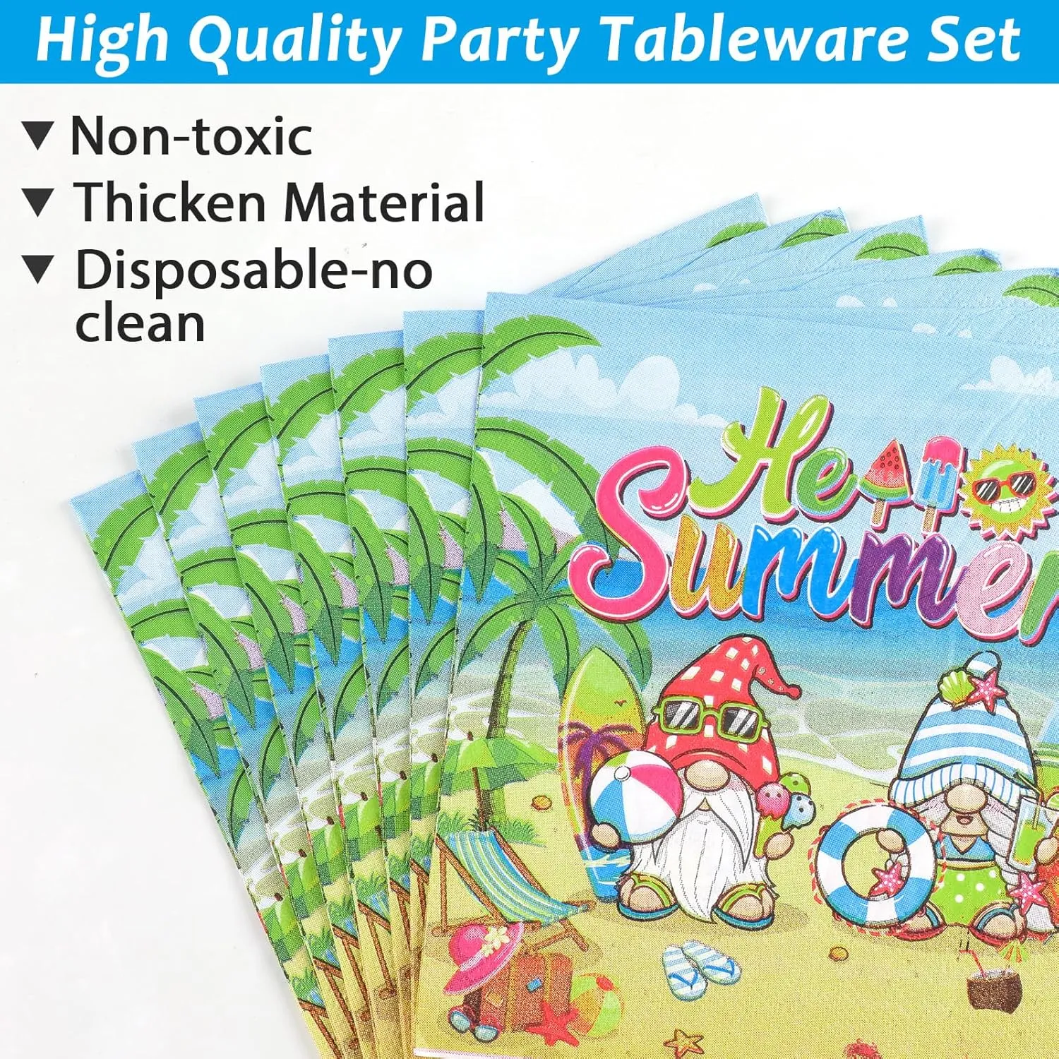 96 Pcs Hello Summer Beach Party Plates Napkins Tableware Set End of School Year Pool Party Birthday Supplies Disposable Dinnerware School's Out Gnome Themed Decoration Favors for Kids, 24 Guests
