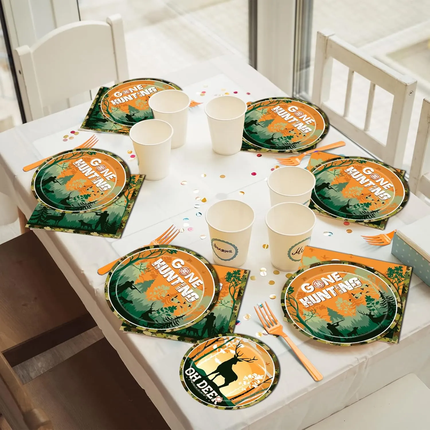 96 Pcs Hunting Camo Party Paper Plates Napkins, Oh Deer Baby Shower Birthday Party Decorations Supplies Disposable Dinnerware Tableware for Kids, Serves 24