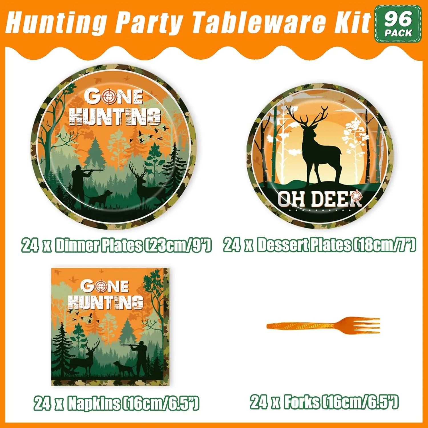 96 Pcs Hunting Camo Party Paper Plates Napkins, Oh Deer Baby Shower Birthday Party Decorations Supplies Disposable Dinnerware Tableware for Kids, Serves 24