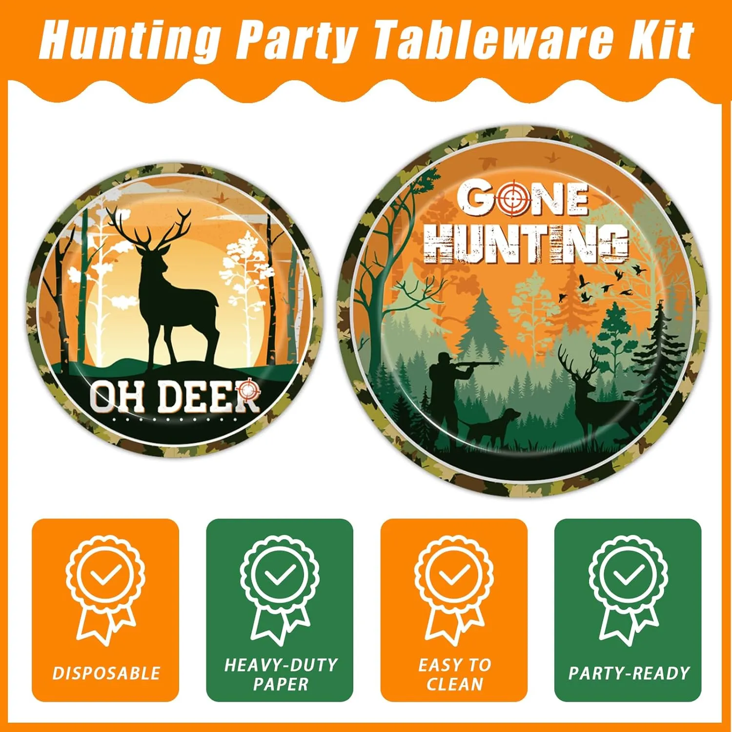 96 Pcs Hunting Camo Party Paper Plates Napkins, Oh Deer Baby Shower Birthday Party Decorations Supplies Disposable Dinnerware Tableware for Kids, Serves 24