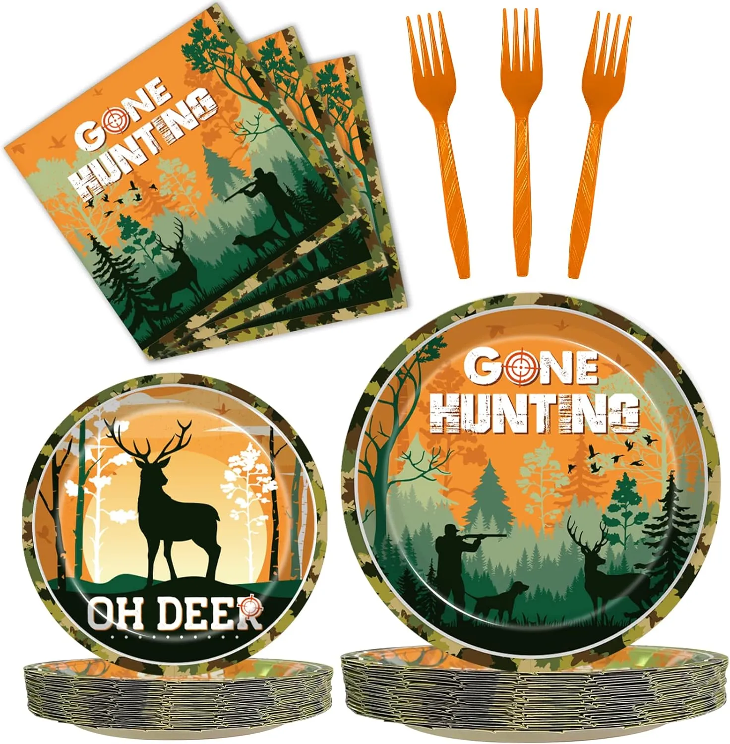 96 Pcs Hunting Camo Party Paper Plates Napkins, Oh Deer Baby Shower Birthday Party Decorations Supplies Disposable Dinnerware Tableware for Kids, Serves 24