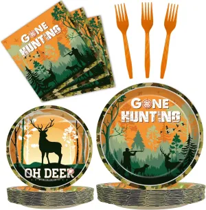96 Pcs Hunting Camo Party Paper Plates Napkins, Oh Deer Baby Shower Birthday Party Decorations Supplies Disposable Dinnerware Tableware for Kids, Serves 24