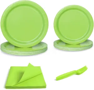 96 Pcs Party Plates, Green Paper Plates and Napkins, Disposable Tableware Set, Party Supplies for Kids Birthday Baby Shower Wedding Picnic, Serve for 24 Guests
