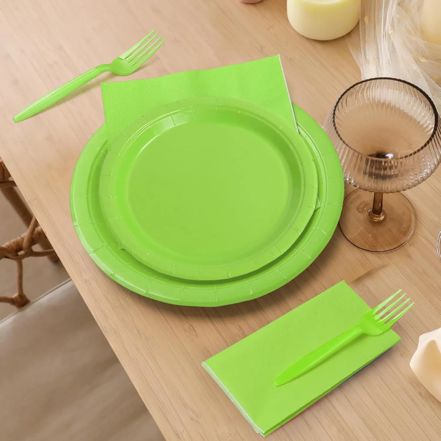 96 Pcs Party Plates, Green Paper Plates and Napkins, Disposable Tableware Set, Party Supplies for Kids Birthday Baby Shower Wedding Picnic, Serve for 24 Guests