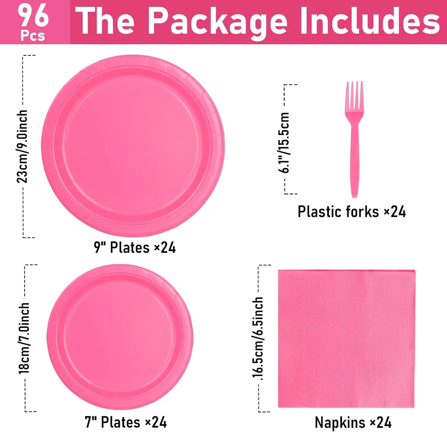 96 Pcs Party Plates, Hot Red Paper Plates and Napkins, Disposable Tableware Set, Party Supplies for Kids Birthday Baby Shower Wedding Picnic, Serve for 24 Guests