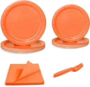 96 Pcs Party Plates, Orange Paper Plates and Napkins, Disposable Tableware Set, Party Supplies for Kids Birthday Baby Shower Wedding Picnic, Serve for 24 Guests
