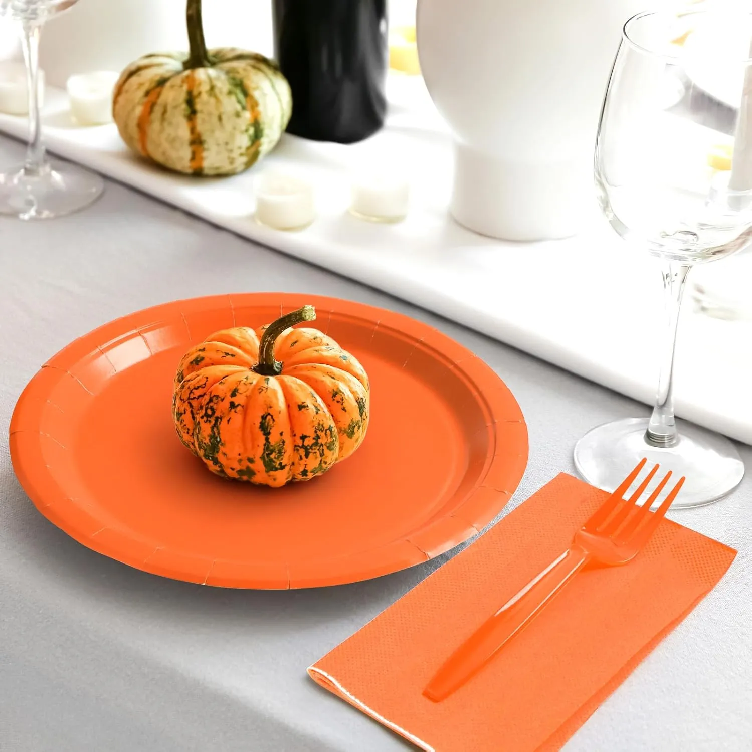96 Pcs Party Plates, Orange Paper Plates and Napkins, Disposable Tableware Set, Party Supplies for Kids Birthday Baby Shower Wedding Picnic, Serve for 24 Guests