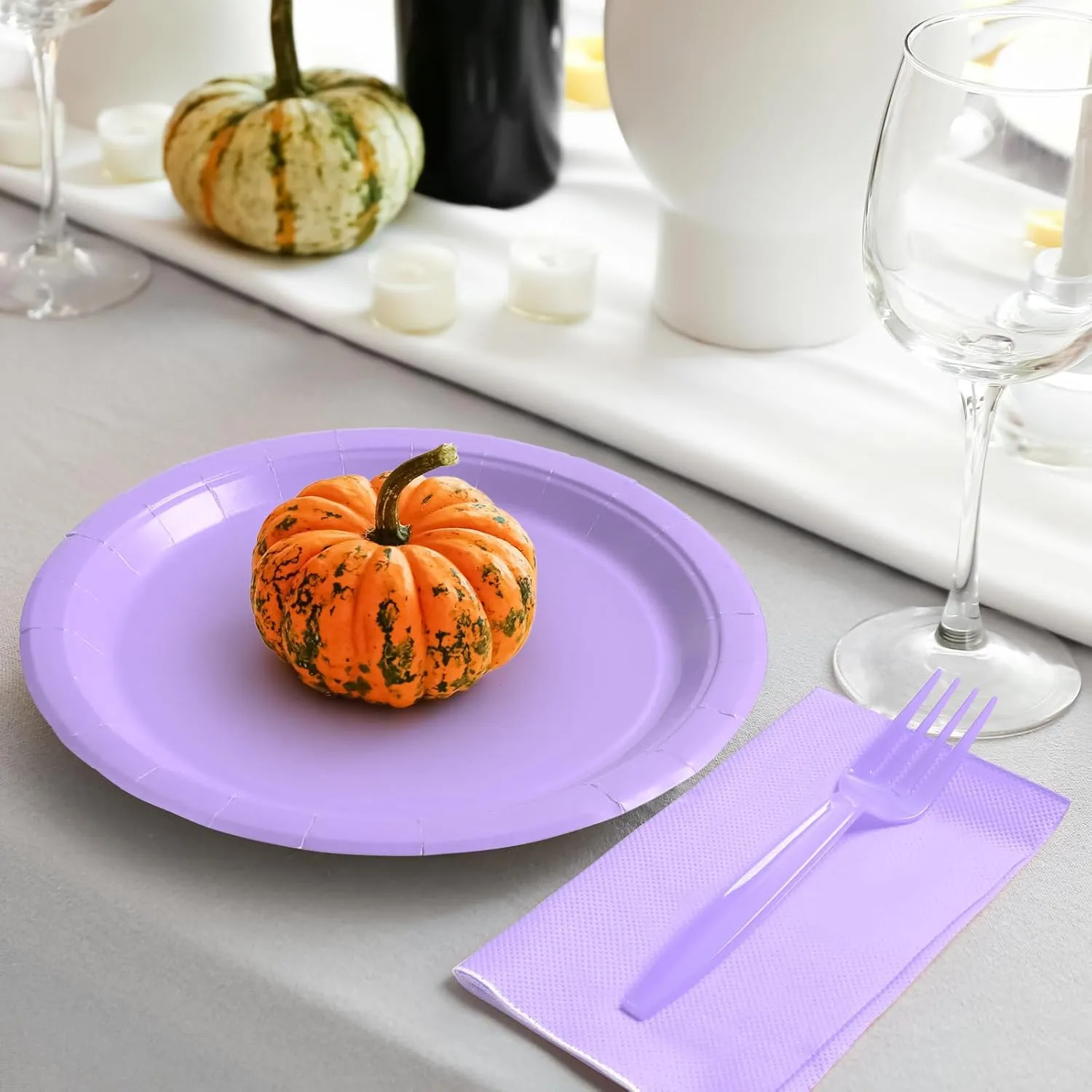 96 Pcs Party Plates, Purple Paper Plates and Napkins, Disposable Tableware Set, Party Supplies for Kids Birthday Baby Shower Wedding Picnic, Serve for 24 Guests