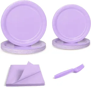 96 Pcs Party Plates, Purple Paper Plates and Napkins, Disposable Tableware Set, Party Supplies for Kids Birthday Baby Shower Wedding Picnic, Serve for 24 Guests