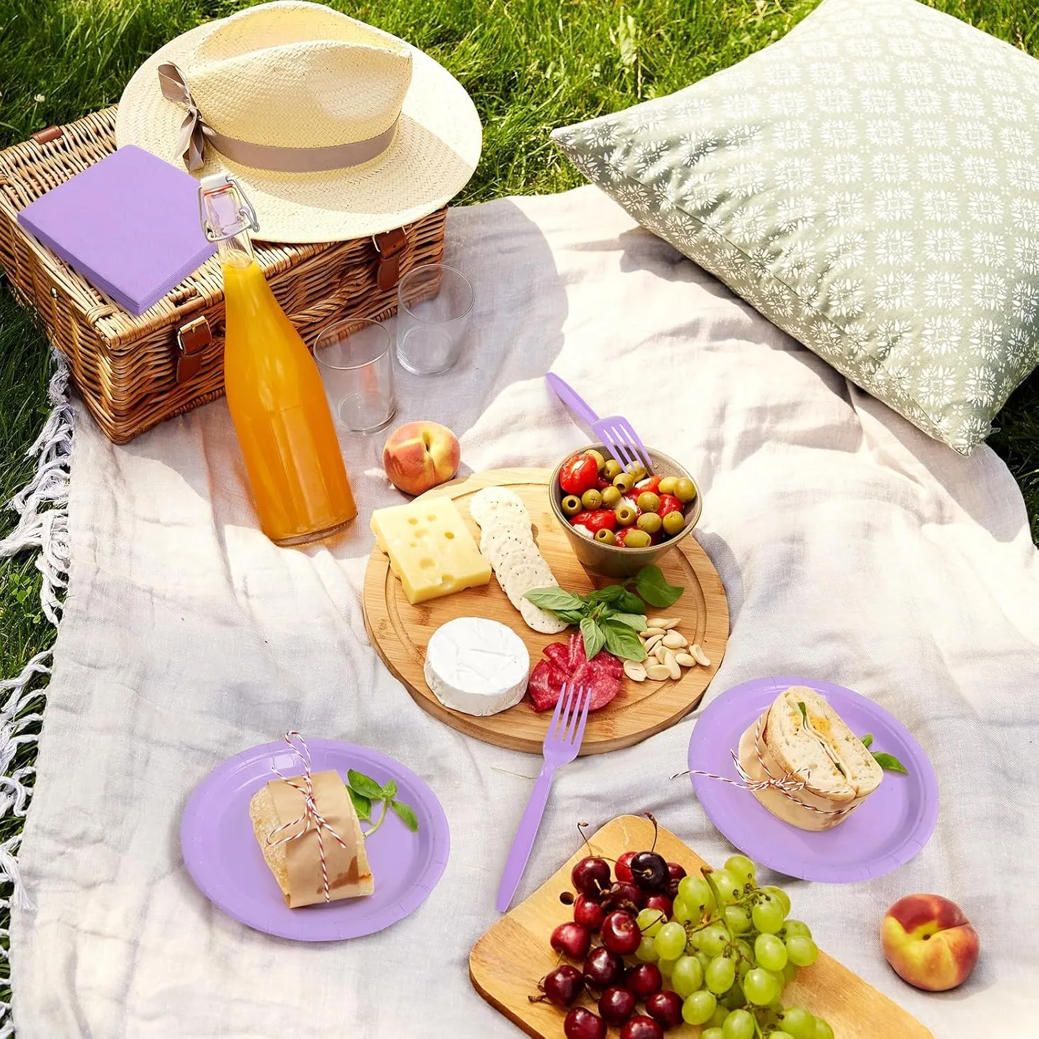 96 Pcs Party Plates, Purple Paper Plates and Napkins, Disposable Tableware Set, Party Supplies for Kids Birthday Baby Shower Wedding Picnic, Serve for 24 Guests
