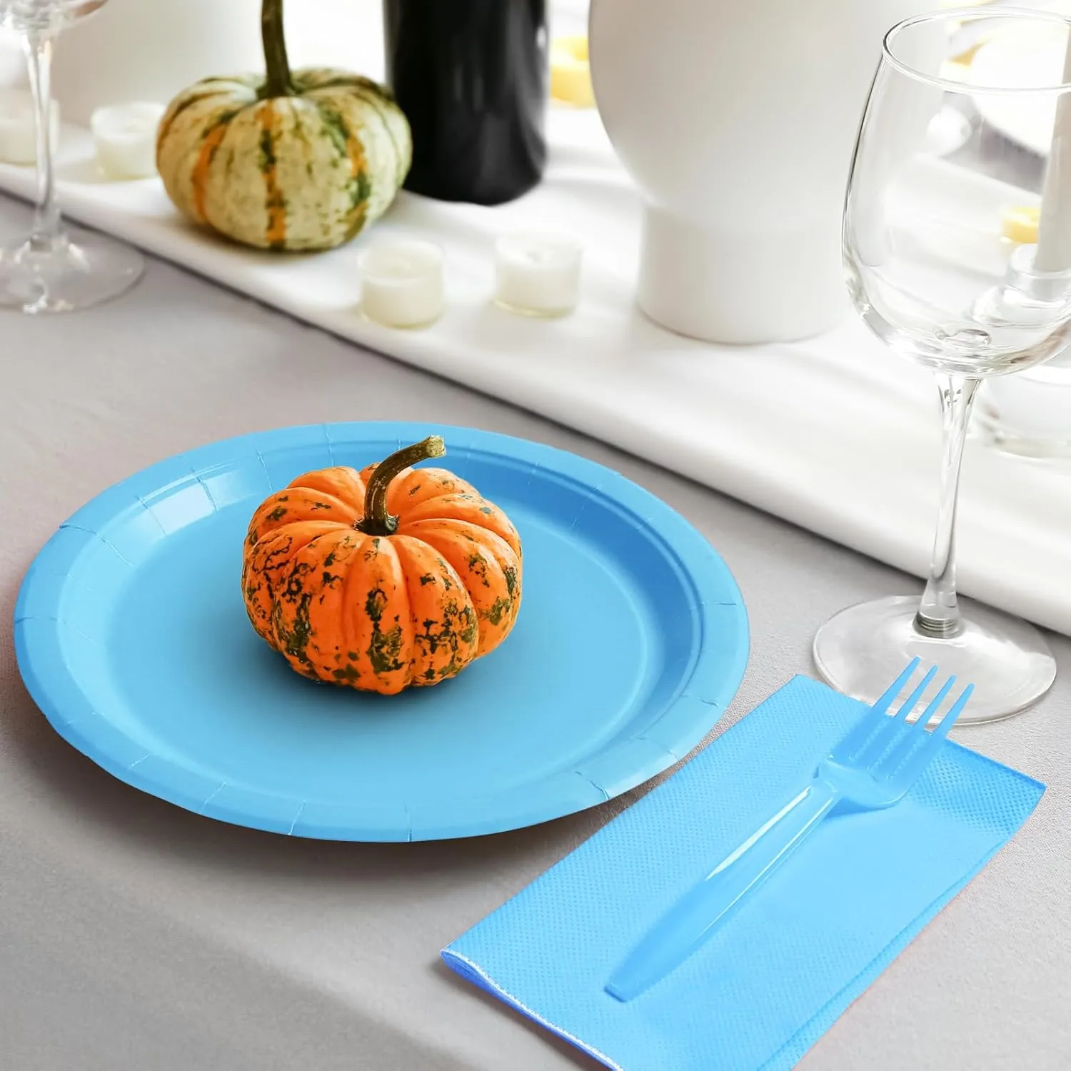 96 Pcs Party Plates,Blue Paper Plates and Napkins, Disposable Tableware Set, Party Supplies for Kids Birthday Baby Shower Wedding Picnic, Serve for 24 Guests