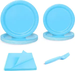 96 Pcs Party Plates,Blue Paper Plates and Napkins, Disposable Tableware Set, Party Supplies for Kids Birthday Baby Shower Wedding Picnic, Serve for 24 Guests
