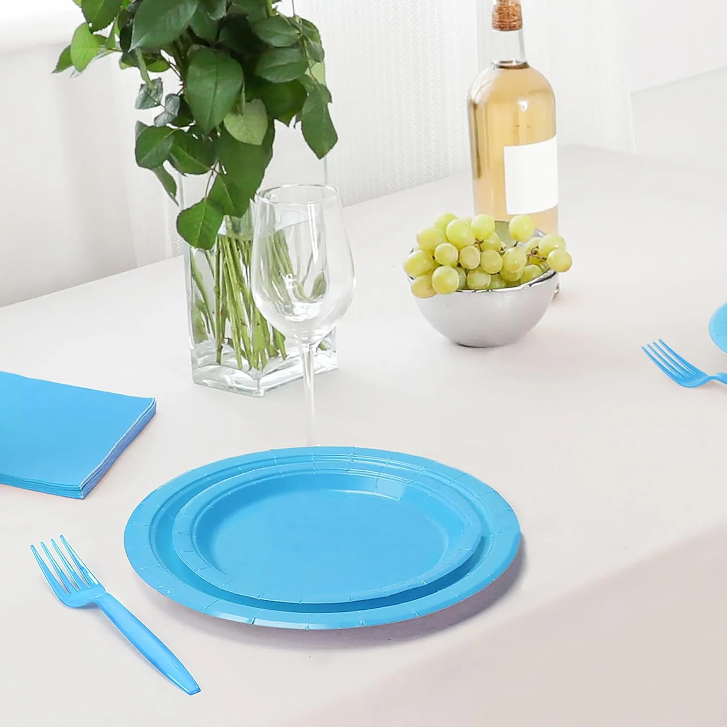 96 Pcs Party Plates,Blue Paper Plates and Napkins, Disposable Tableware Set, Party Supplies for Kids Birthday Baby Shower Wedding Picnic, Serve for 24 Guests