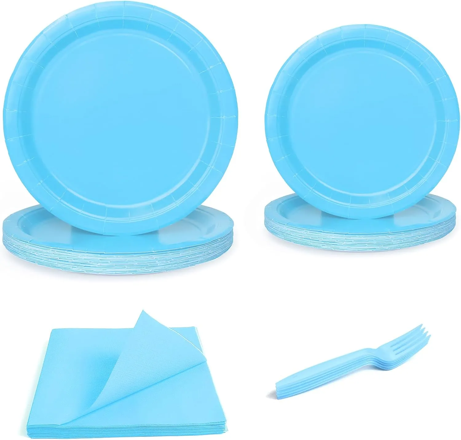 96 Pcs Party Plates,Blue Paper Plates and Napkins, Disposable Tableware Set, Party Supplies for Kids Birthday Baby Shower Wedding Picnic, Serve for 24 Guests