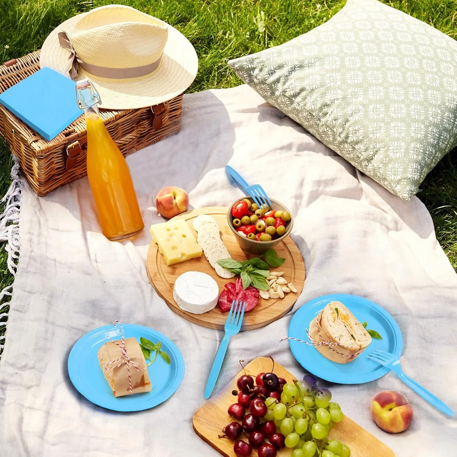 96 Pcs Party Plates,Blue Paper Plates and Napkins, Disposable Tableware Set, Party Supplies for Kids Birthday Baby Shower Wedding Picnic, Serve for 24 Guests