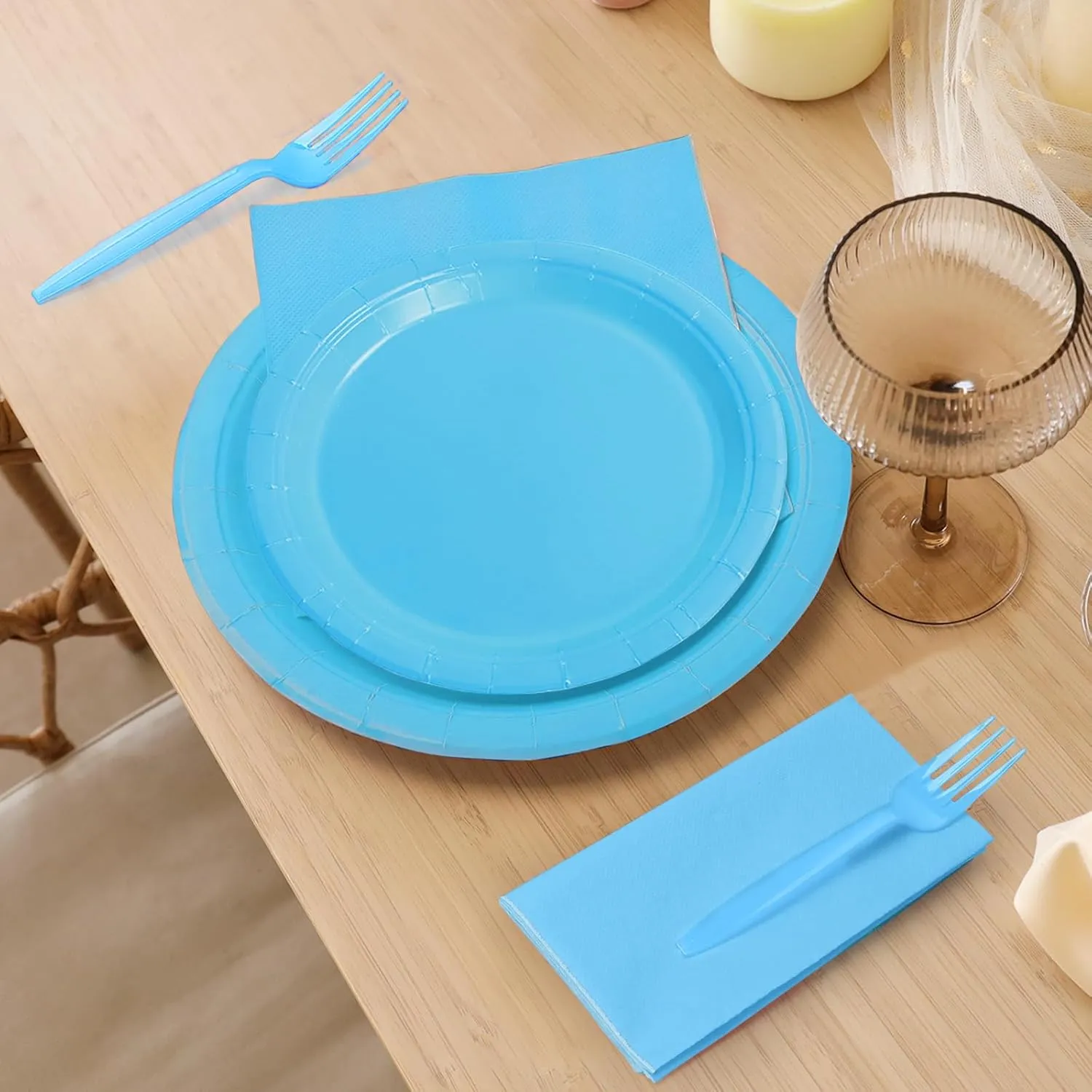 96 Pcs Party Plates,Blue Paper Plates and Napkins, Disposable Tableware Set, Party Supplies for Kids Birthday Baby Shower Wedding Picnic, Serve for 24 Guests