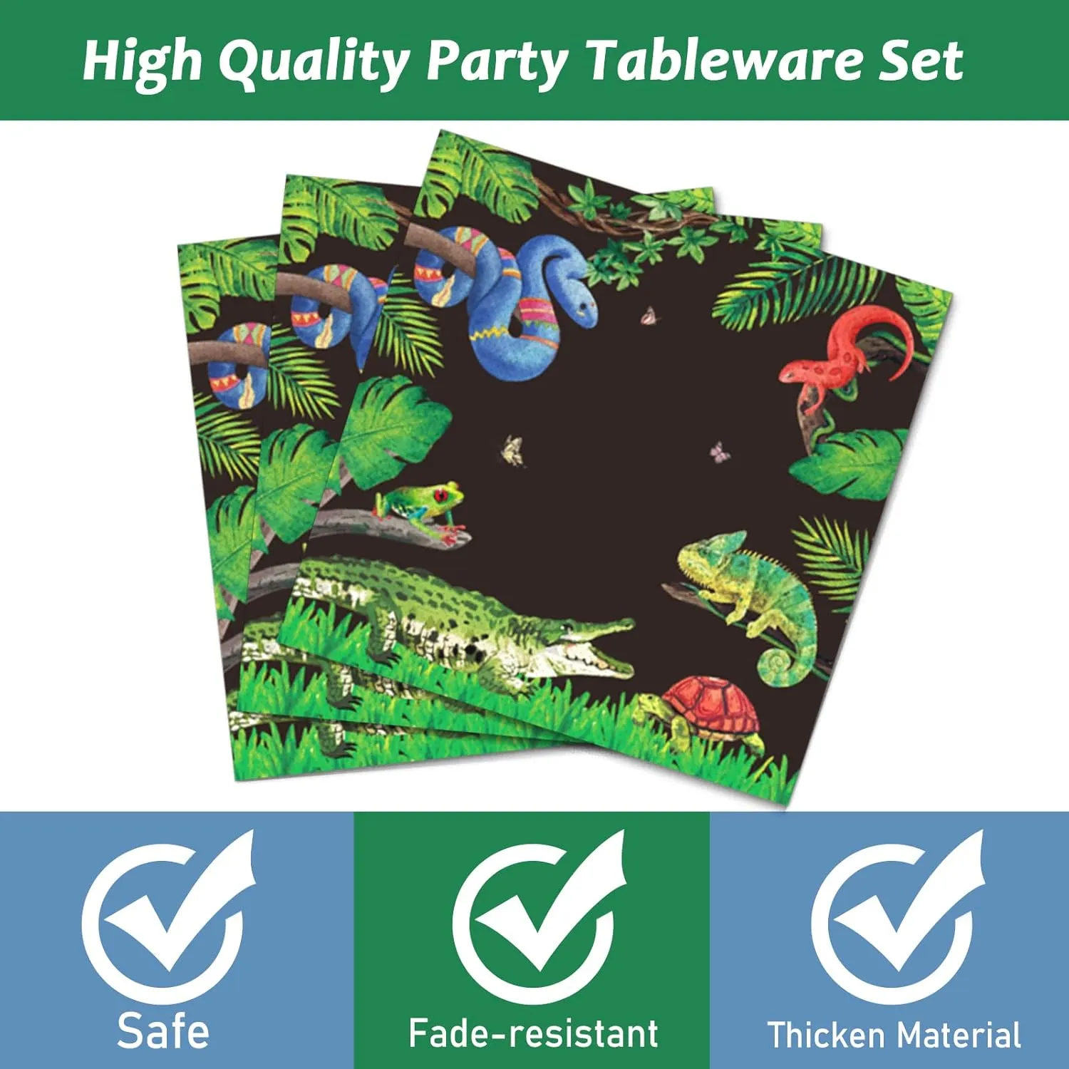 96 Pcs Reptile Snake Party Plates Napkins Tableware Set Lizard Birthday Party Supplies Disposable Paper Dinnerware Jungle Alligator Wildlife Theme Table Decoration Favors for Kids Birthday, 24 Guests