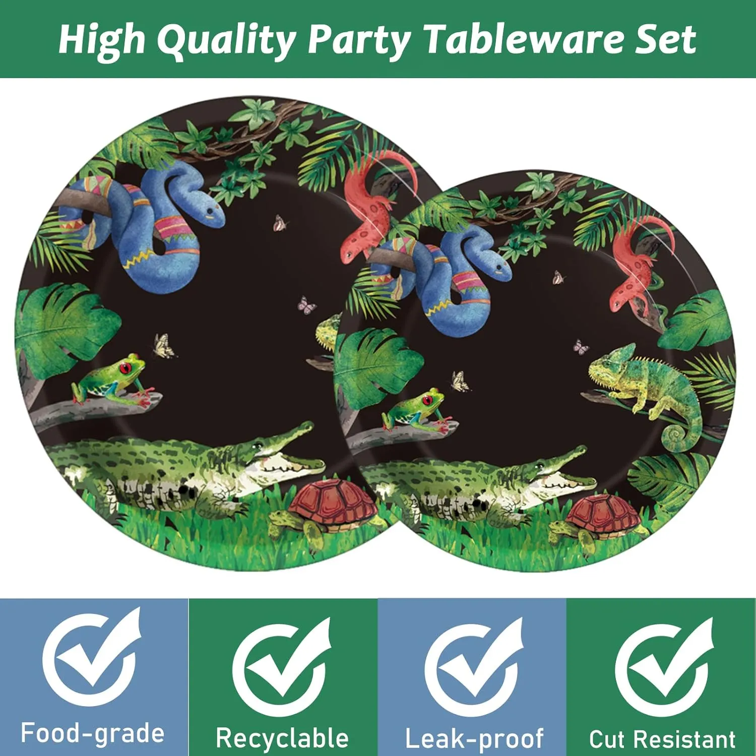 96 Pcs Reptile Snake Party Plates Napkins Tableware Set Lizard Birthday Party Supplies Disposable Paper Dinnerware Jungle Alligator Wildlife Theme Table Decoration Favors for Kids Birthday, 24 Guests