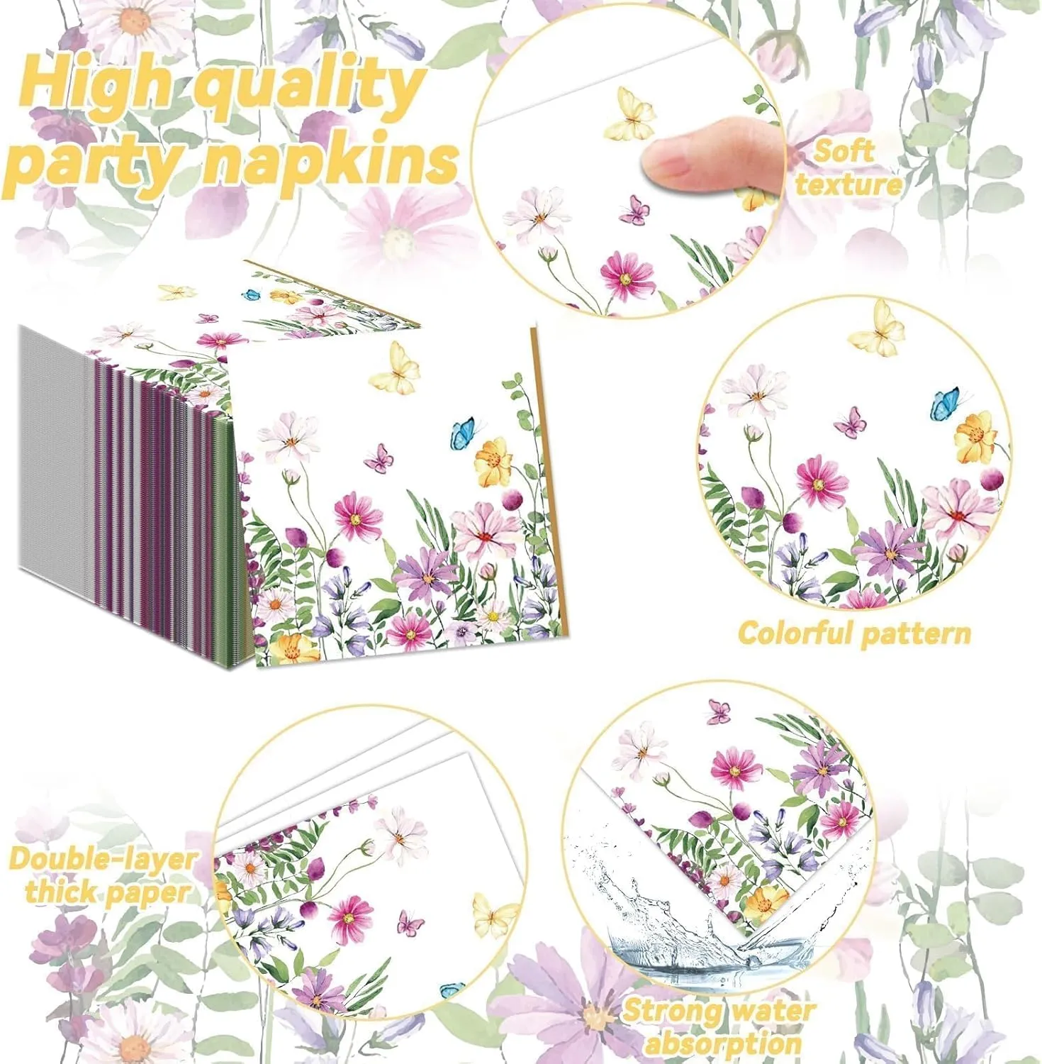 96 Pcs Spring Wildflower Party Decorations for 24 Guests Floral Tableware Plates Napkins Table Decorations Wildflower Dinnerware Party Favor for Birthday Baby Shower Bridal Shower Garden Tea Party