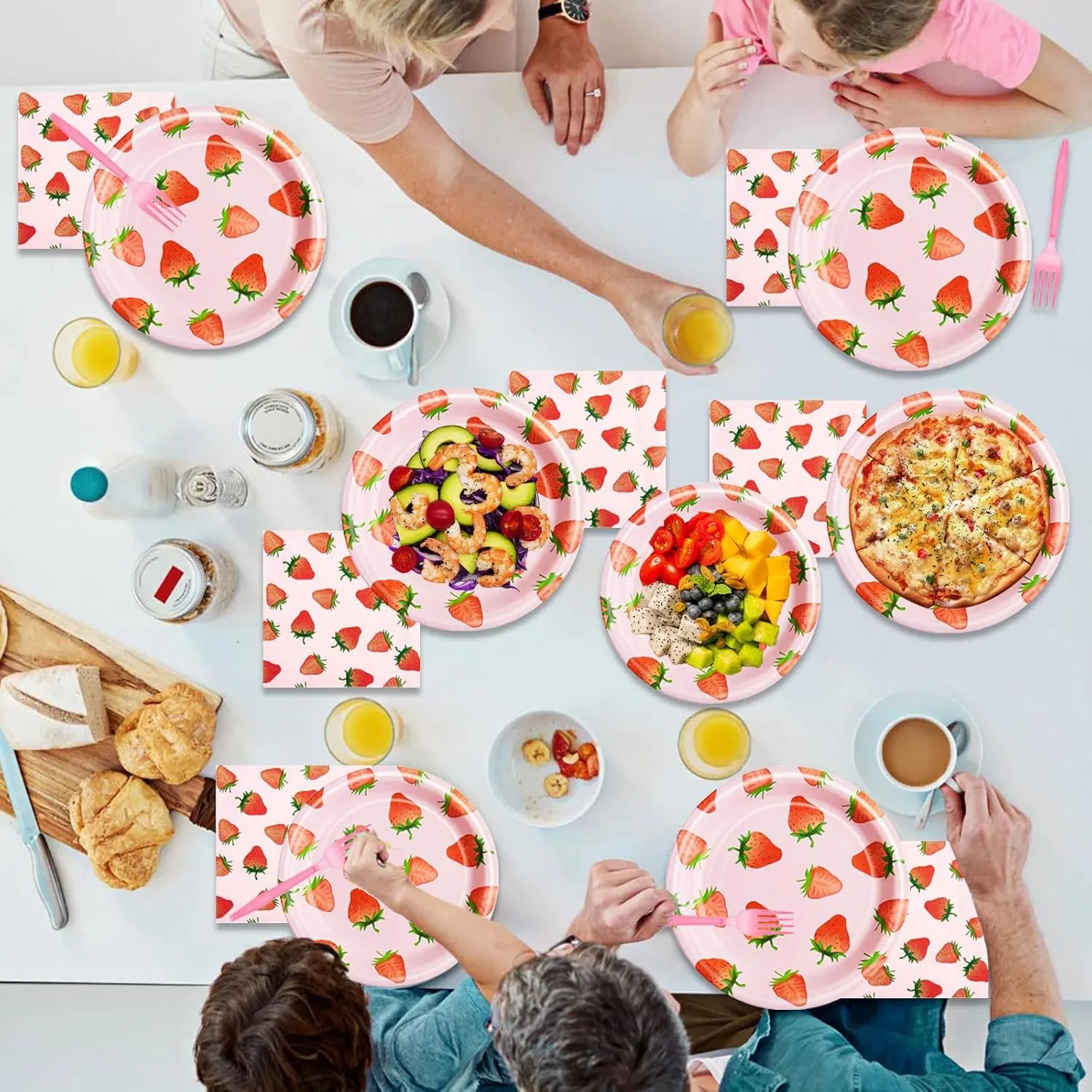 96 Pcs Strawberry Tableware Set Disposable Paper Plates Napkins and Forks Fruit Party Decoration Strawberry Themed Birthday Dinnerware for Girls Birthday Decorations, Serves 24