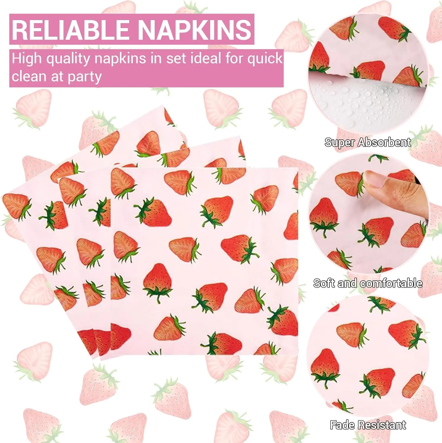 96 Pcs Strawberry Tableware Set Disposable Paper Plates Napkins and Forks Fruit Party Decoration Strawberry Themed Birthday Dinnerware for Girls Birthday Decorations, Serves 24