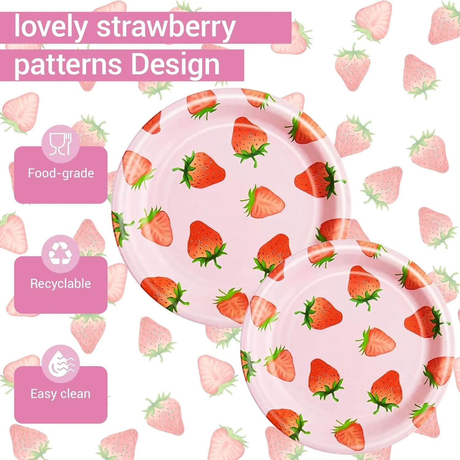 96 Pcs Strawberry Tableware Set Disposable Paper Plates Napkins and Forks Fruit Party Decoration Strawberry Themed Birthday Dinnerware for Girls Birthday Decorations, Serves 24