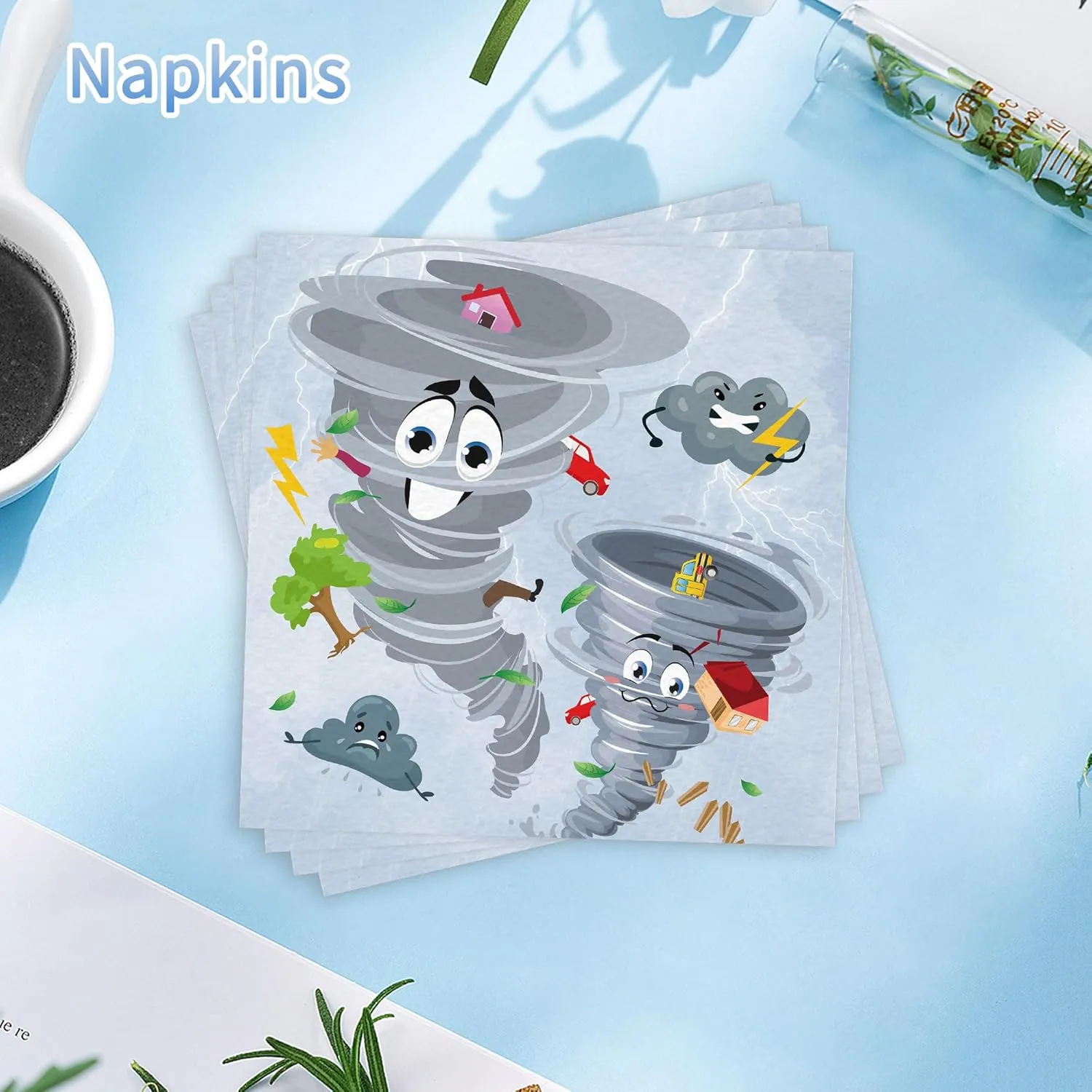 96 Pcs Tornado Birthday Party Decorations Tableware Set, Funny Cartoon Tornado Themed Happy Birthday Party Supplies for 24 Guests, Includes Plates Napkins Forks