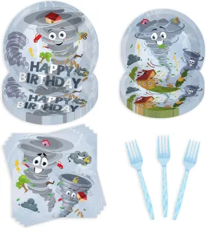 96 Pcs Tornado Birthday Party Decorations Tableware Set, Funny Cartoon Tornado Themed Happy Birthday Party Supplies for 24 Guests, Includes Plates Napkins Forks