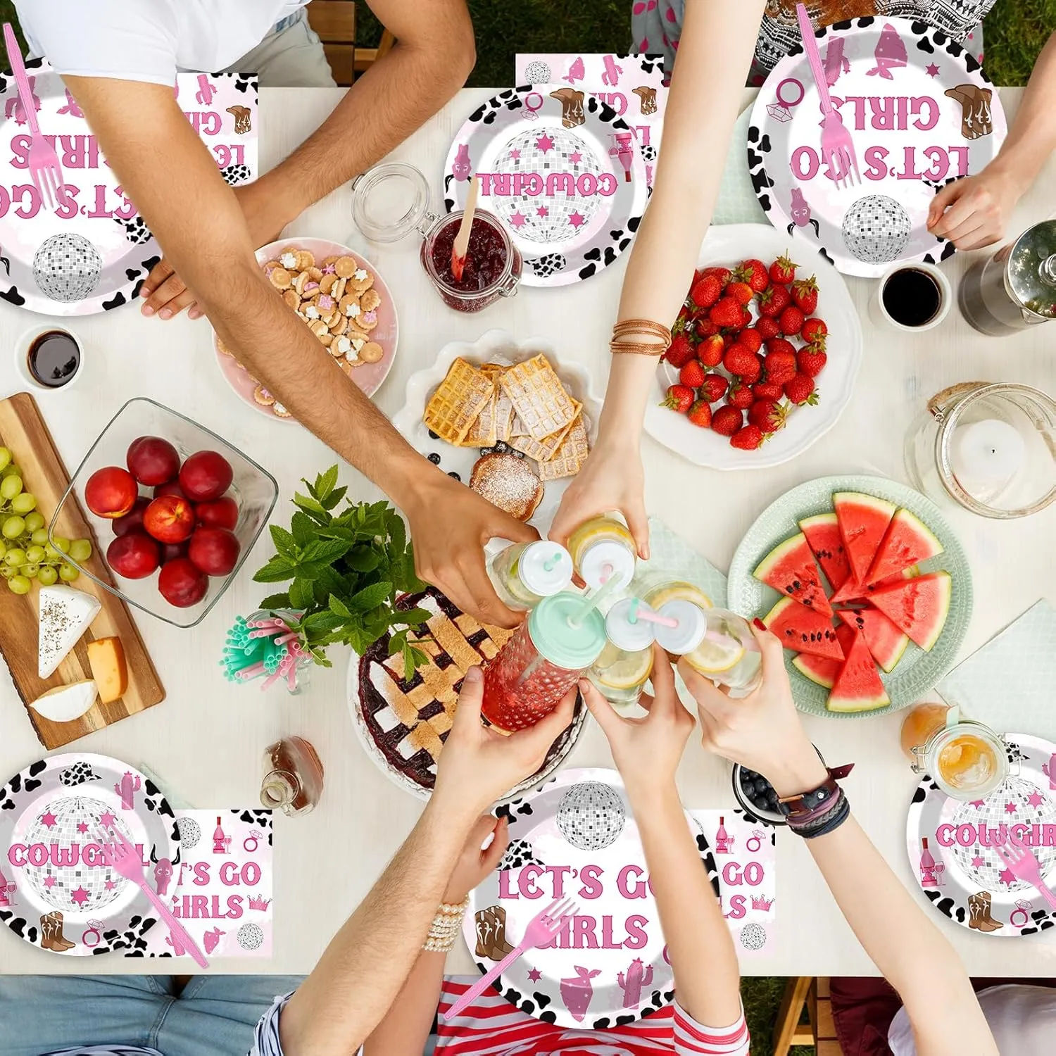 96 Pieces Lets Go Girls Party Plates Cowgirl Theme Party Decorations Western Paper Plates and Napkins Girl Bachelorette Disposable Dessert Tableware Set Bridal Shower Birthday Supplies 24 Guests