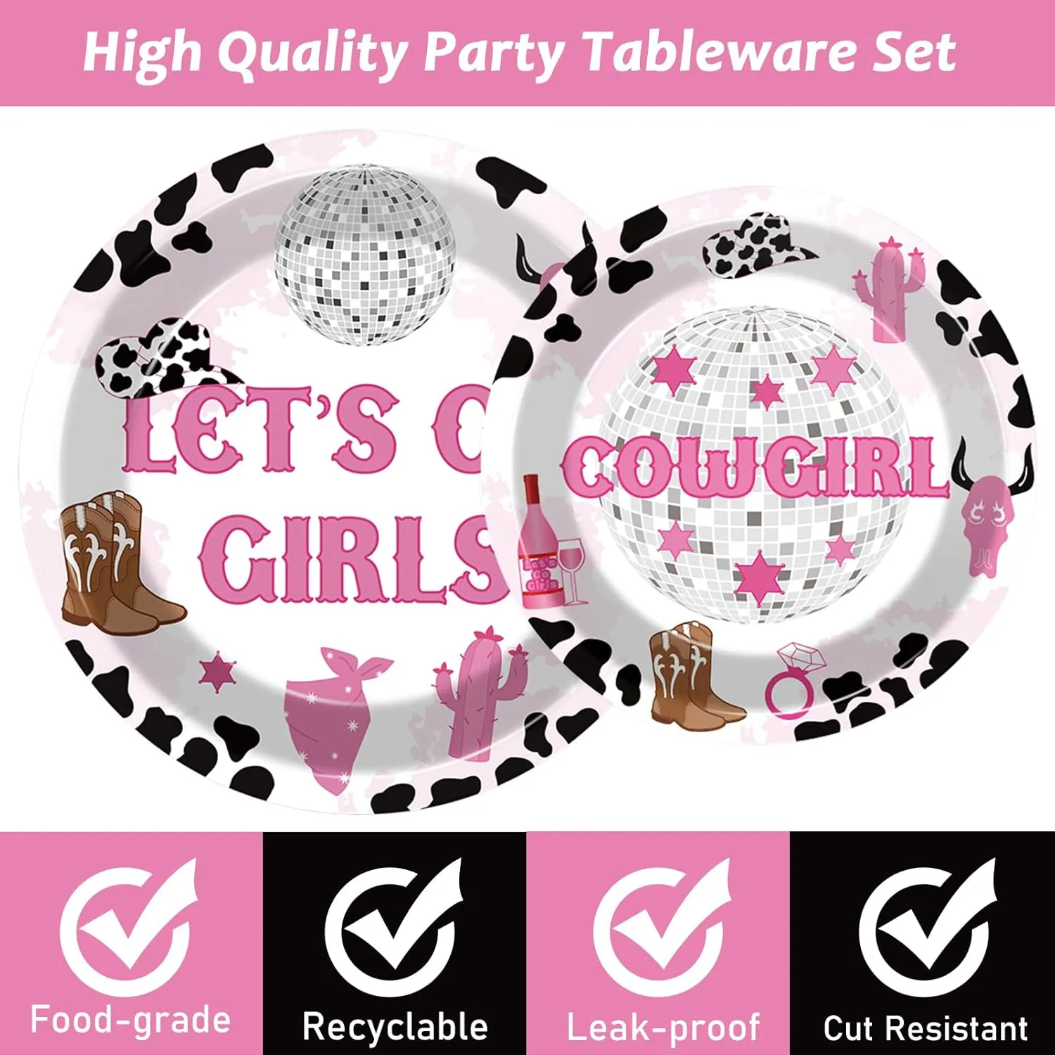 96 Pieces Lets Go Girls Party Plates Cowgirl Theme Party Decorations Western Paper Plates and Napkins Girl Bachelorette Disposable Dessert Tableware Set Bridal Shower Birthday Supplies 24 Guests