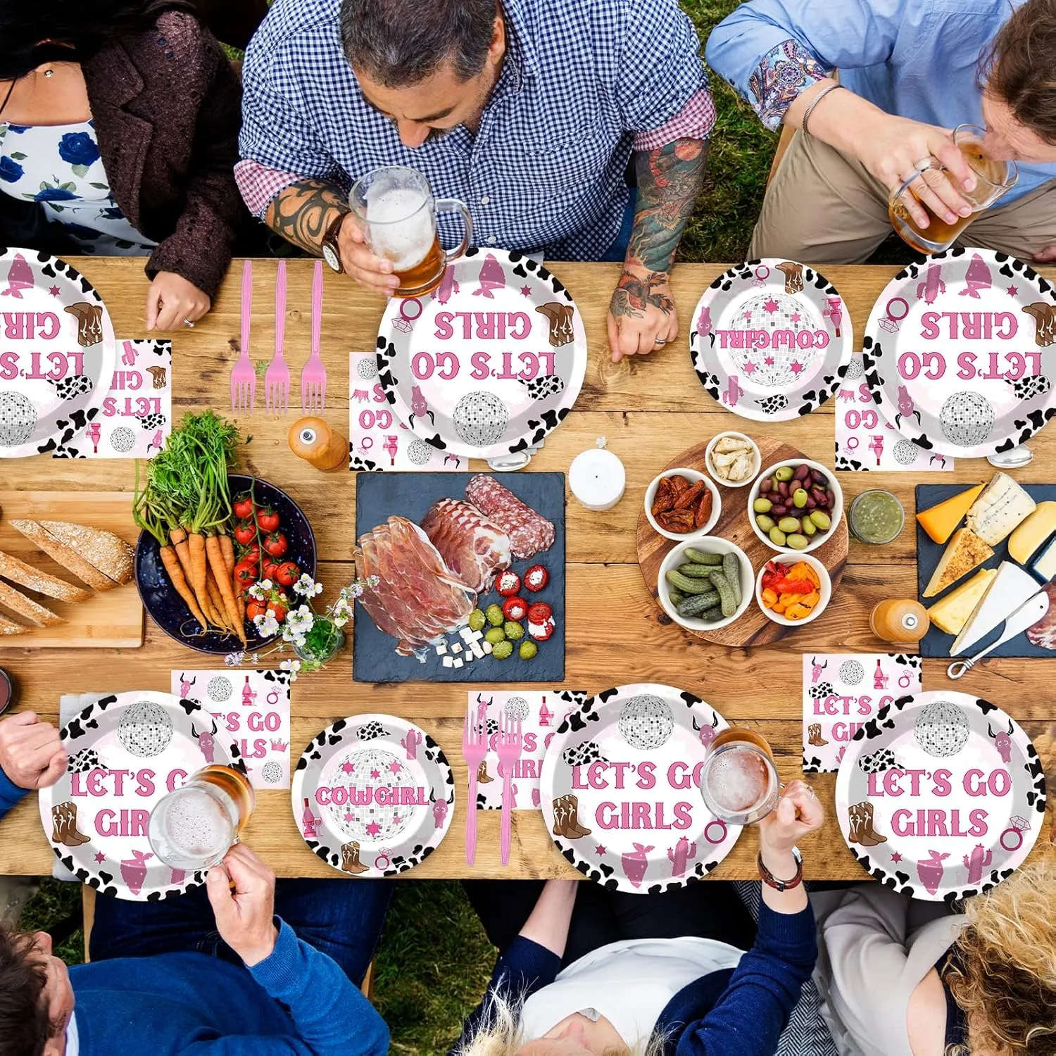 96 Pieces Lets Go Girls Party Plates Cowgirl Theme Party Decorations Western Paper Plates and Napkins Girl Bachelorette Disposable Dessert Tableware Set Bridal Shower Birthday Supplies 24 Guests