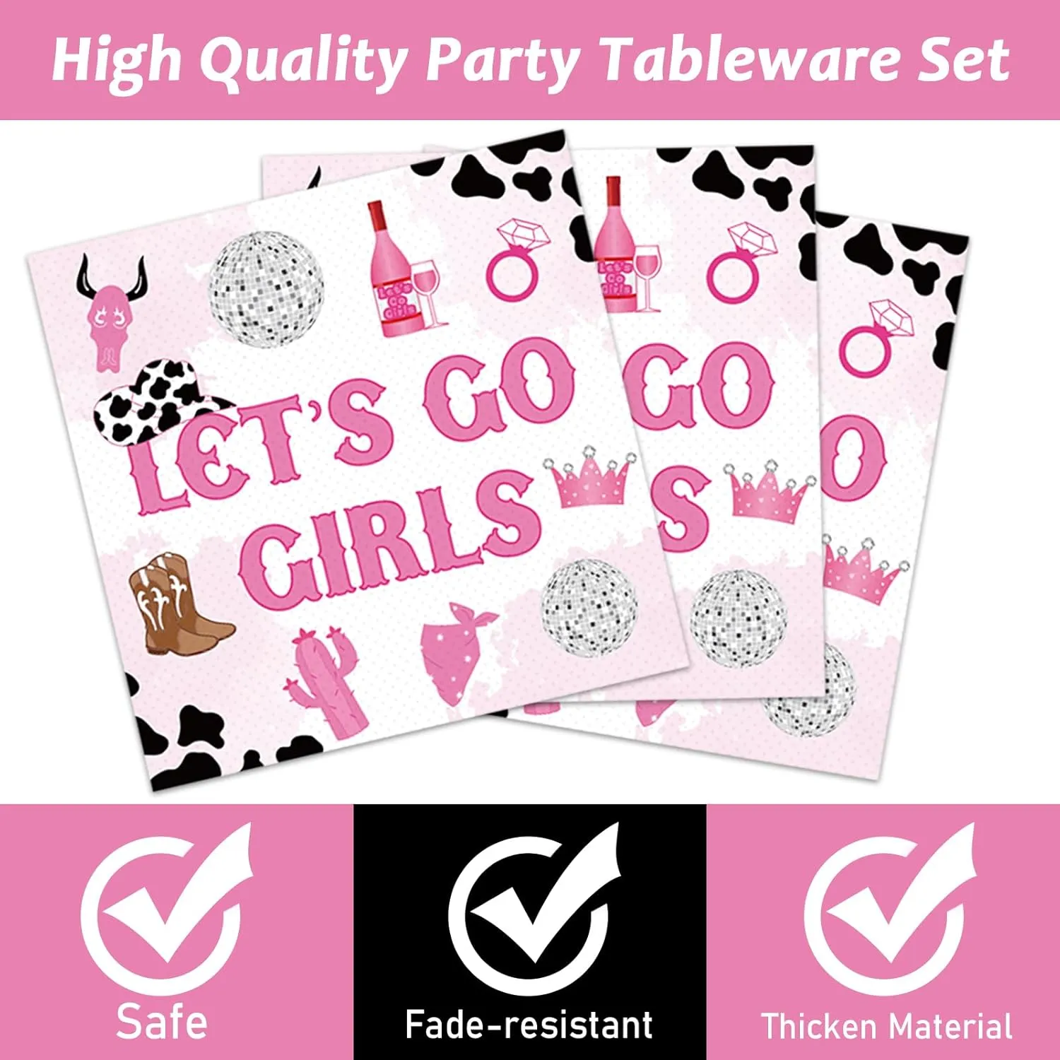 96 Pieces Lets Go Girls Party Plates Cowgirl Theme Party Decorations Western Paper Plates and Napkins Girl Bachelorette Disposable Dessert Tableware Set Bridal Shower Birthday Supplies 24 Guests