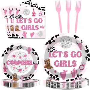 96 Pieces Lets Go Girls Party Plates Cowgirl Theme Party Decorations Western Paper Plates and Napkins Girl Bachelorette Disposable Dessert Tableware Set Bridal Shower Birthday Supplies 24 Guests
