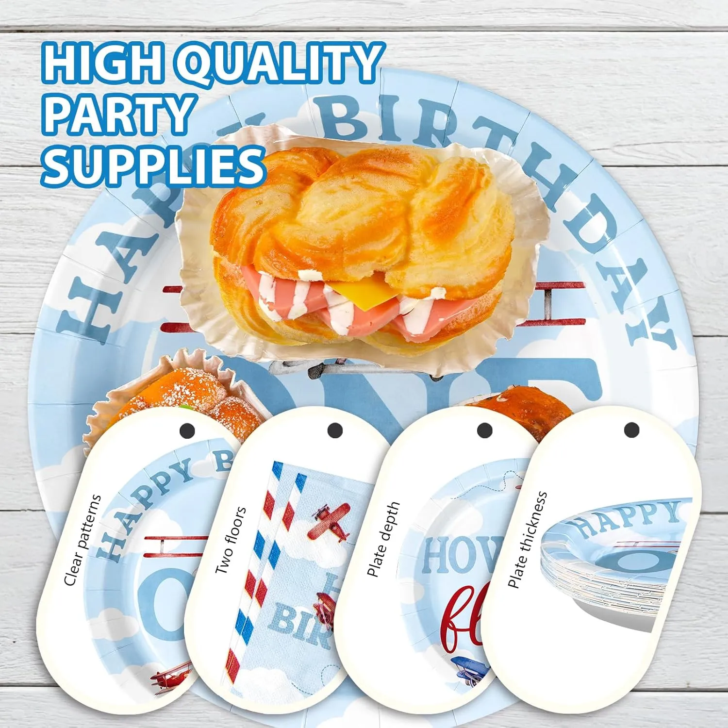 96Pcs Airplane 1st Birthday Decorations for Boys Red & Blue Airplane First Birthday Plates and Napkins Sets How Time Flies Party Decorations for Girls Baby Shower One Years Old Supplies Serve 24
