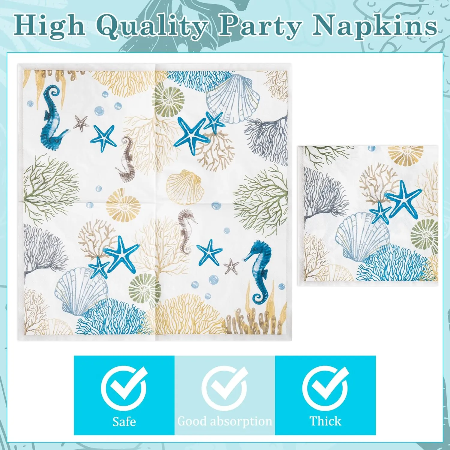 96Pcs Ocean Seashell Party Plates Supplies - Coastal Beach Party Tableware Decorations Starfish Coral Disposable Paper Plates Napkins Forks for Kids Summer Birthday Baby Shower, Serves 24