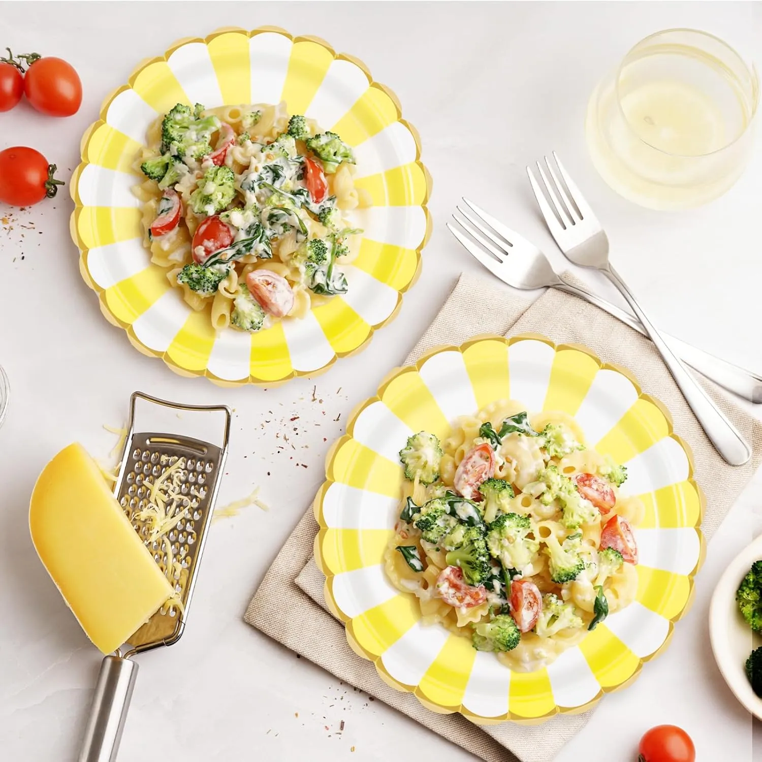 96PCS Party Plates, Yellow Paper Plates and Napkins, Disposable Tableware Set, Party Supplies for Kids Birthday Wedding Baby Shower Picnic, Serve for 24 Guests, Yellow and White