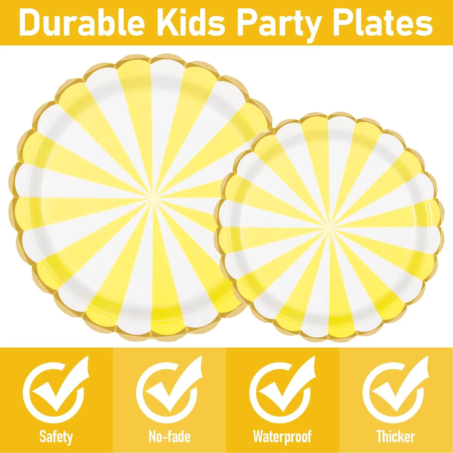 96PCS Party Plates, Yellow Paper Plates and Napkins, Disposable Tableware Set, Party Supplies for Kids Birthday Wedding Baby Shower Picnic, Serve for 24 Guests, Yellow and White
