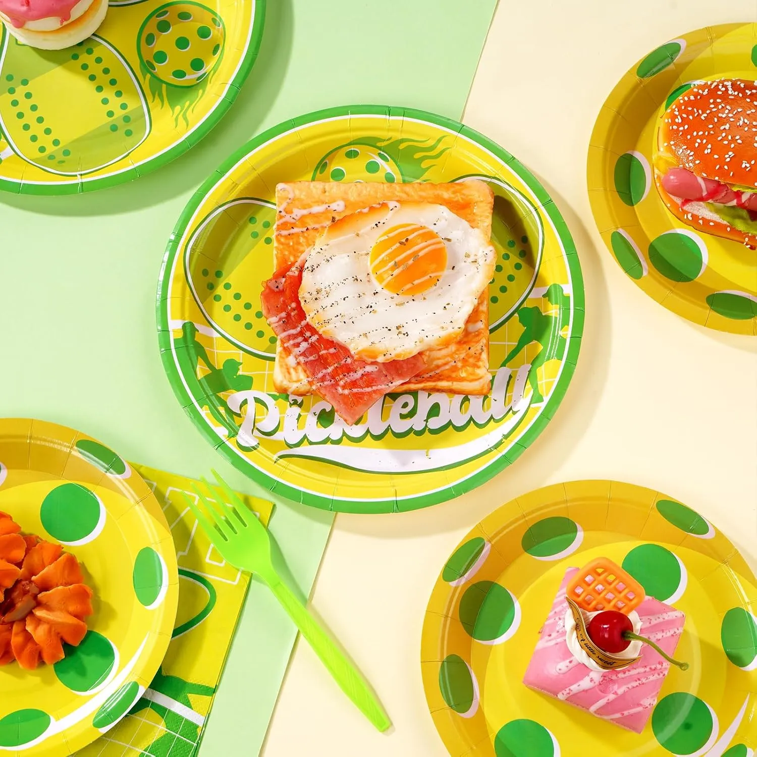96Pcs Pickle-ball Party Supplies Pickle-ball Party Plates and Napkins Disposable Pickle Ball Paper Tableware Set for Pickle Ball Theme Birthday Baby Shower Sports Party Decorations Serves 24
