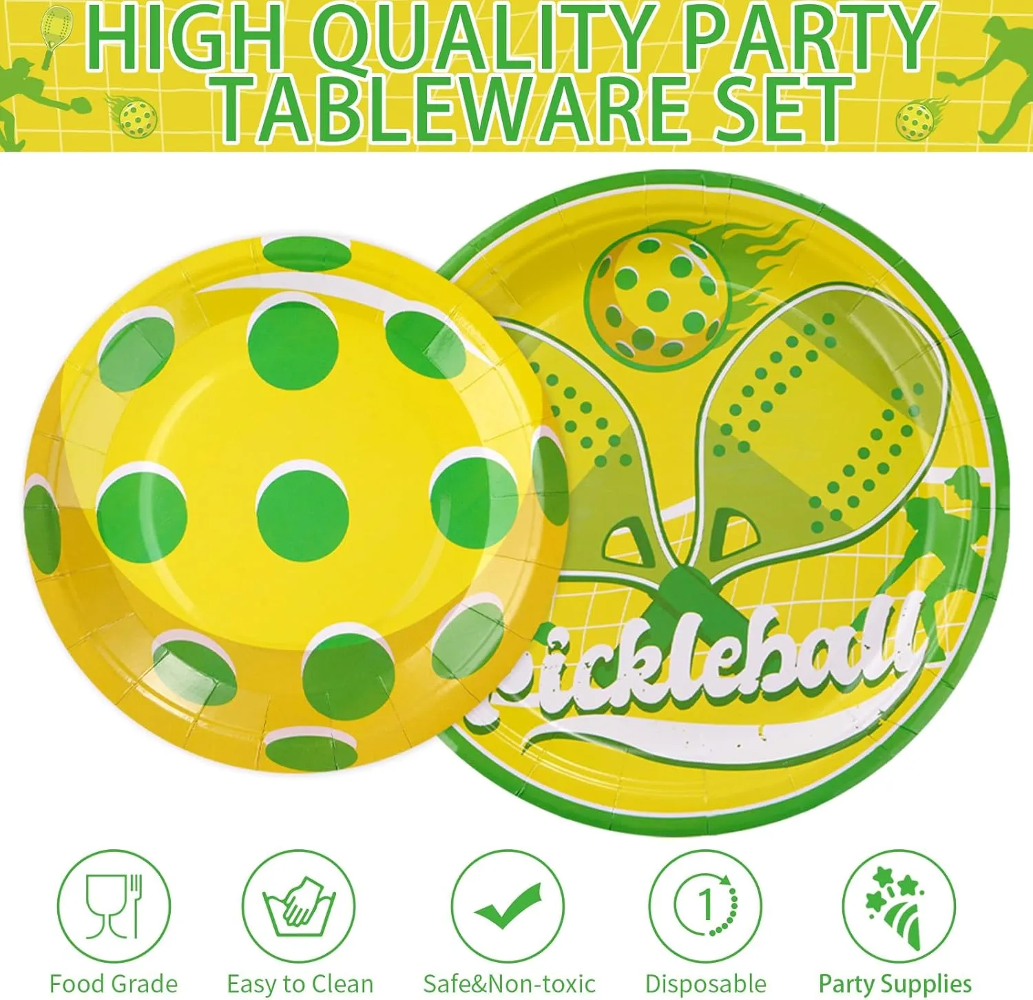 96Pcs Pickle-ball Party Supplies Pickle-ball Party Plates and Napkins Disposable Pickle Ball Paper Tableware Set for Pickle Ball Theme Birthday Baby Shower Sports Party Decorations Serves 24