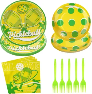 96Pcs Pickle-ball Party Supplies Pickle-ball Party Plates and Napkins Disposable Pickle Ball Paper Tableware Set for Pickle Ball Theme Birthday Baby Shower Sports Party Decorations Serves 24