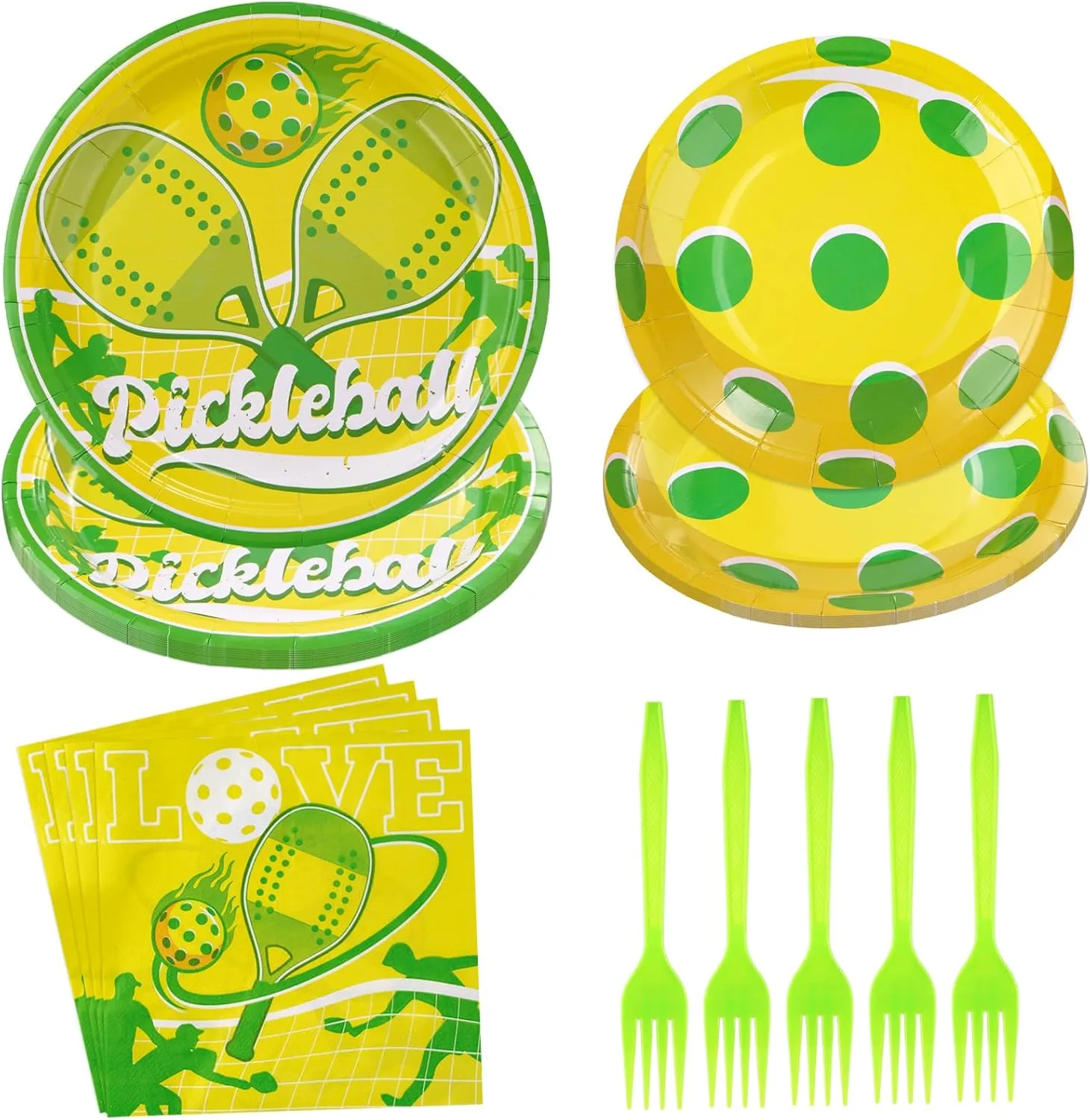 96Pcs Pickle-ball Party Supplies Pickle-ball Party Plates and Napkins Disposable Pickle Ball Paper Tableware Set for Pickle Ball Theme Birthday Baby Shower Sports Party Decorations Serves 24