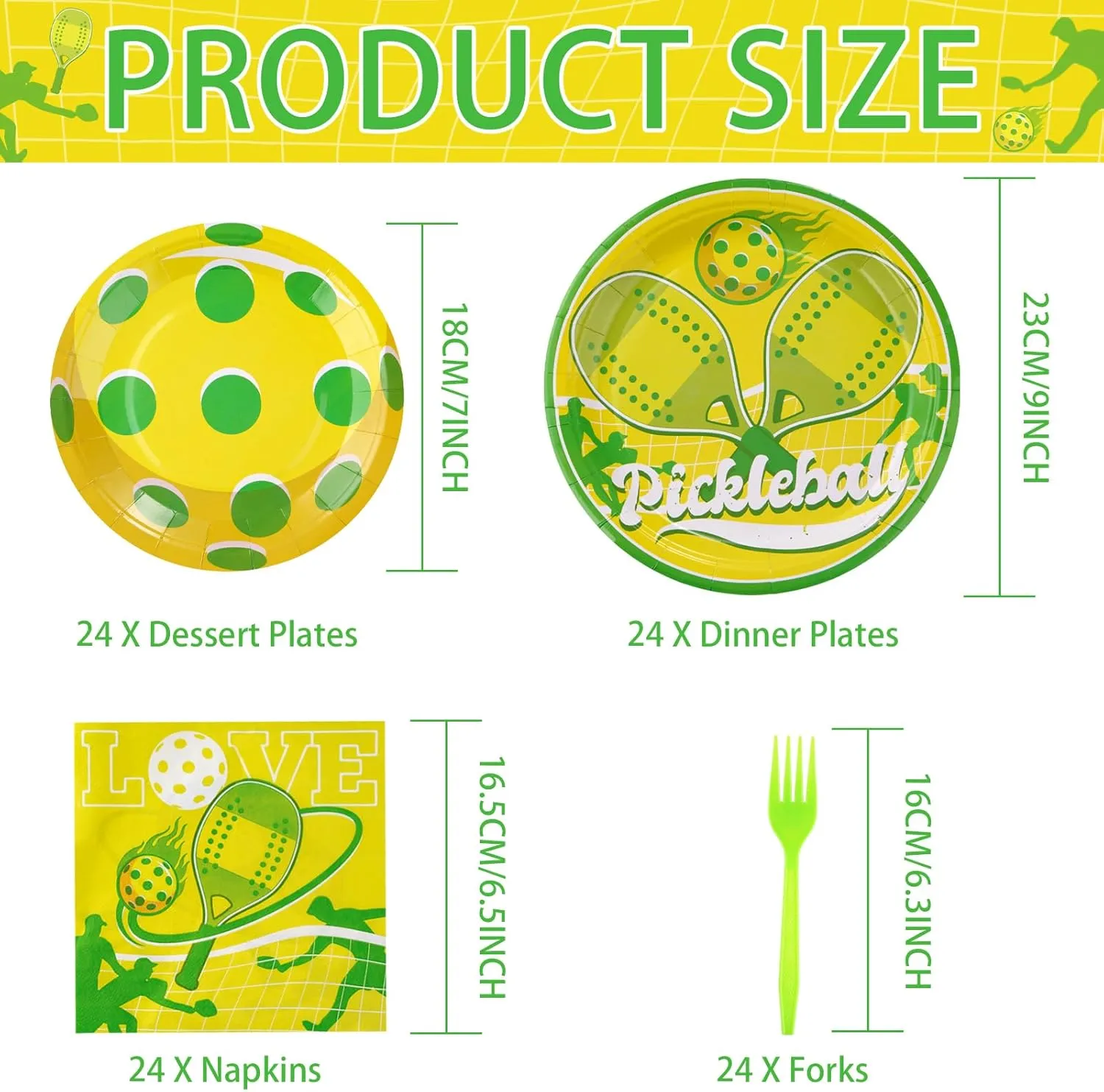 96Pcs Pickle-ball Party Supplies Pickle-ball Party Plates and Napkins Disposable Pickle Ball Paper Tableware Set for Pickle Ball Theme Birthday Baby Shower Sports Party Decorations Serves 24
