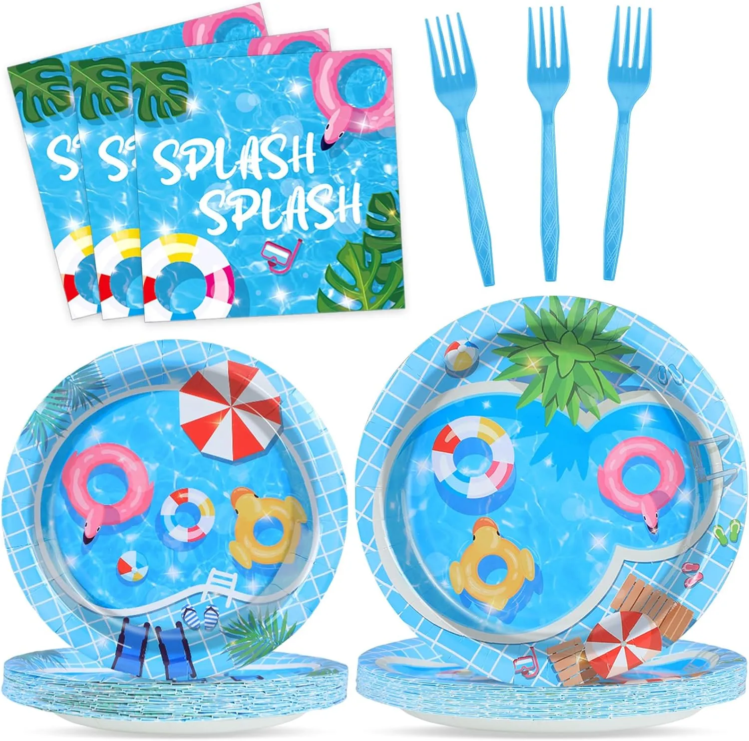 96Pcs Pool Party Supplies Summer Beach Paper Plates Napkins Summer Pool Party Decorations Hawaiian Beach Ball Dinnerware Party Favors Birthday Tableware Serves 24