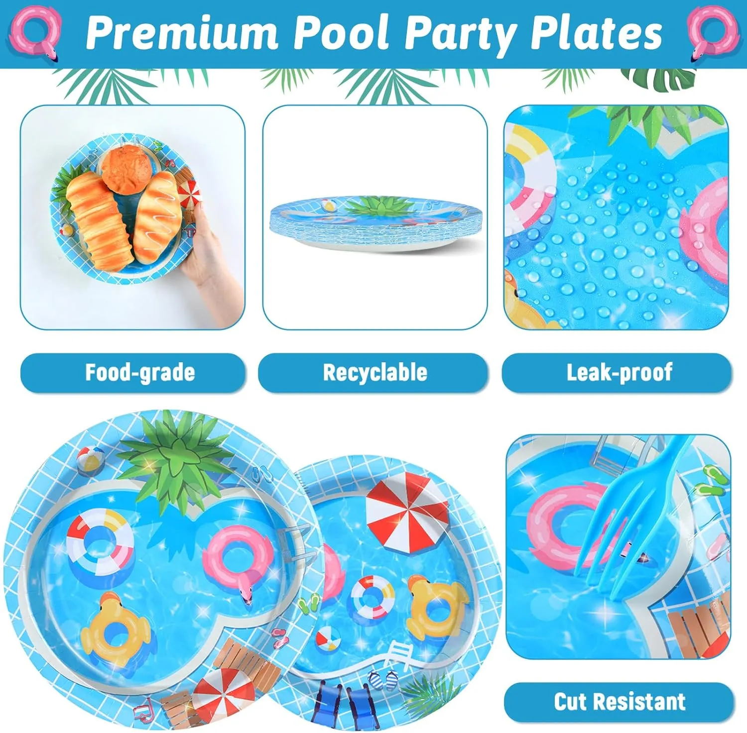 96Pcs Pool Party Supplies Summer Beach Paper Plates Napkins Summer Pool Party Decorations Hawaiian Beach Ball Dinnerware Party Favors Birthday Tableware Serves 24