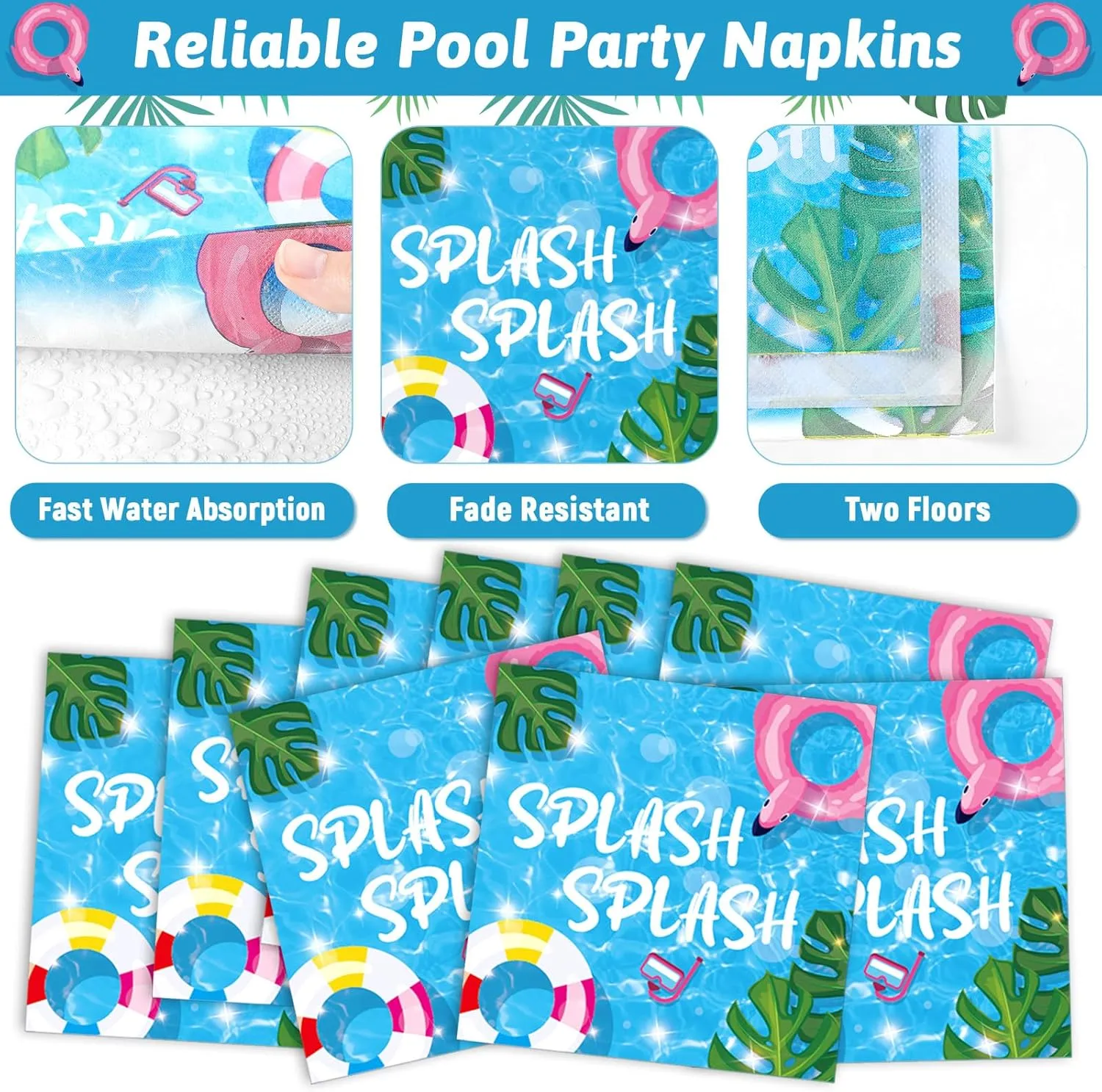 96Pcs Pool Party Supplies Summer Beach Paper Plates Napkins Summer Pool Party Decorations Hawaiian Beach Ball Dinnerware Party Favors Birthday Tableware Serves 24