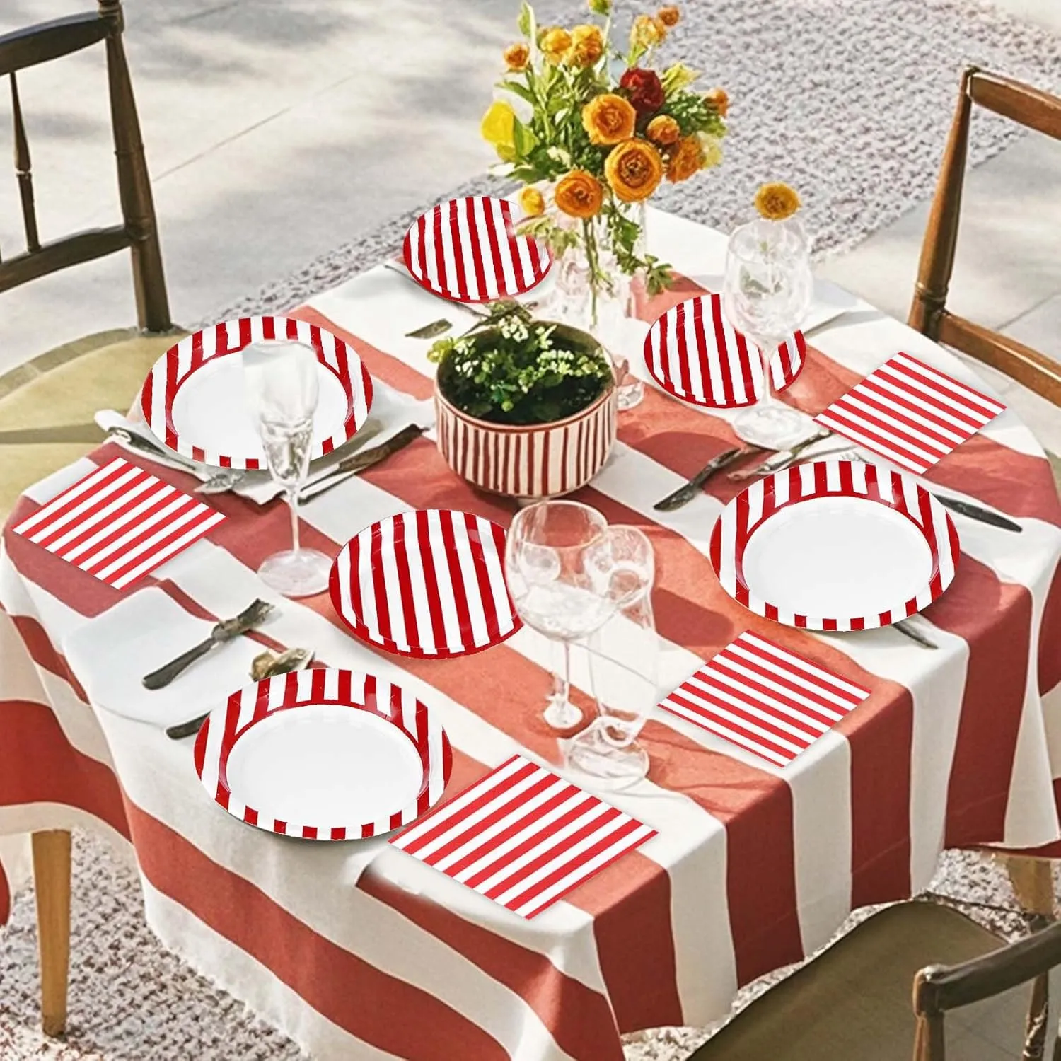 96Pcs Red and White Striped Party Supplies 350GSM Red and White Striped Paper Plates and Napkins Tableware Set Circus Theme Party Decorations for Carnival Birthday Picnic BBQ Christmas Decor Serves 24