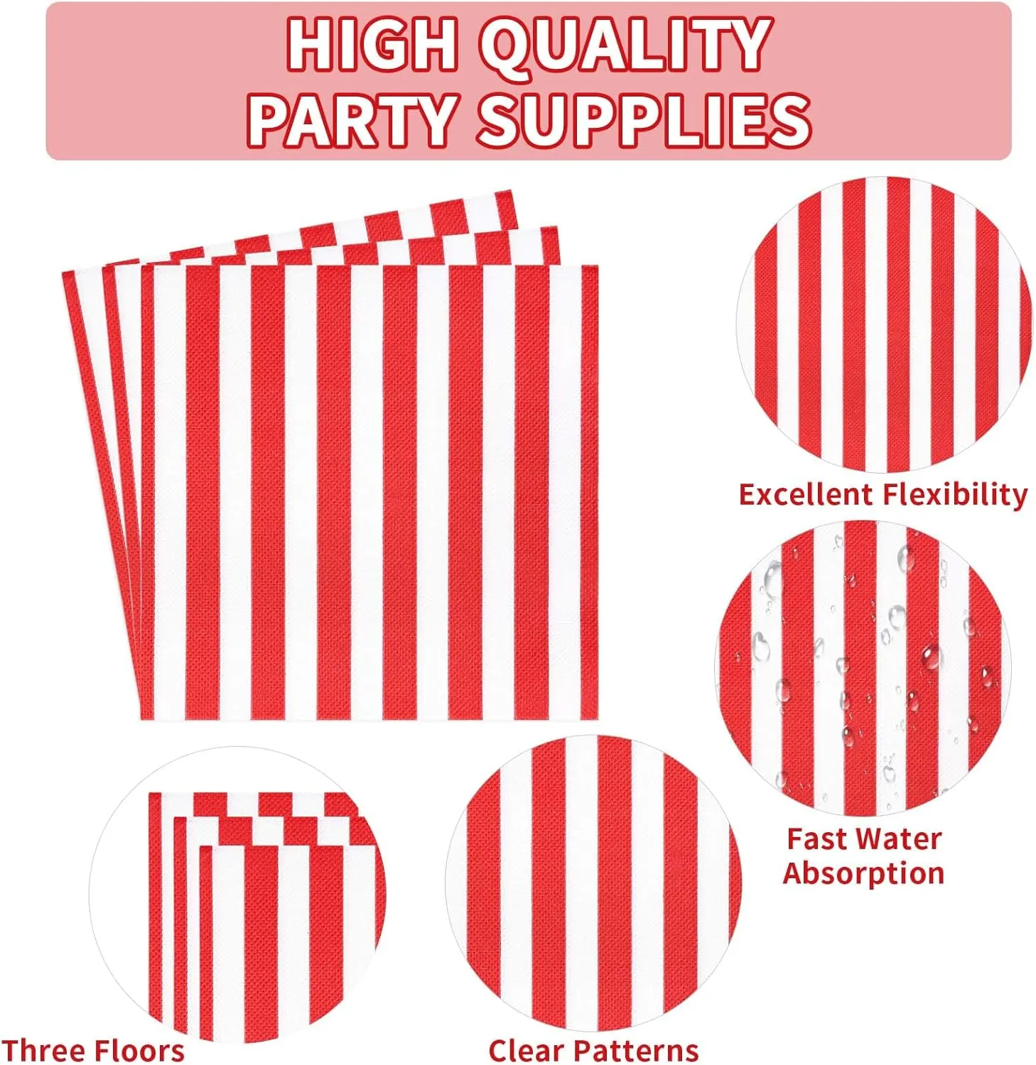 96Pcs Red and White Striped Party Supplies 350GSM Red and White Striped Paper Plates and Napkins Tableware Set Circus Theme Party Decorations for Carnival Birthday Picnic BBQ Christmas Decor Serves 24