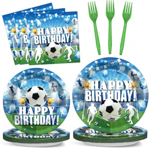 96Pcs Soccer Birthday Party Plates and Napkins Blue Soccer Birthday Party Supplies Sport Party Tableware Dinnerware Set Soccer Paper Dinner Dessert Plates Party Decoration Serve 24