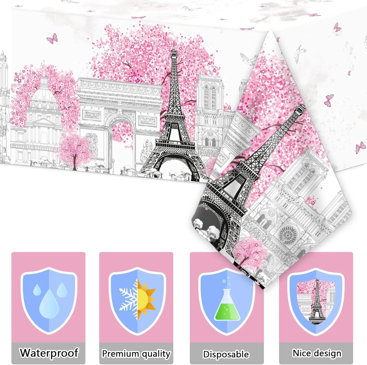 98 Pcs Paris Eiffel Tower Party Plates Napkins Paris Themed Party Decorations Supplies Pink Birthday Paper Tableware Set Tablecloth Dinnerware for Spring Kids Girls Weddings Favors 24 Guest